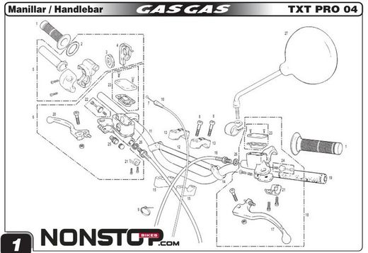 Flangia superiore manubrio 22mm GasGas TXT Edition, JT, JTR, JTX dal 1995 al 2004 Trial