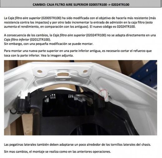 Scatola Filtro Aria TRRS Parte Superiore dal 2016